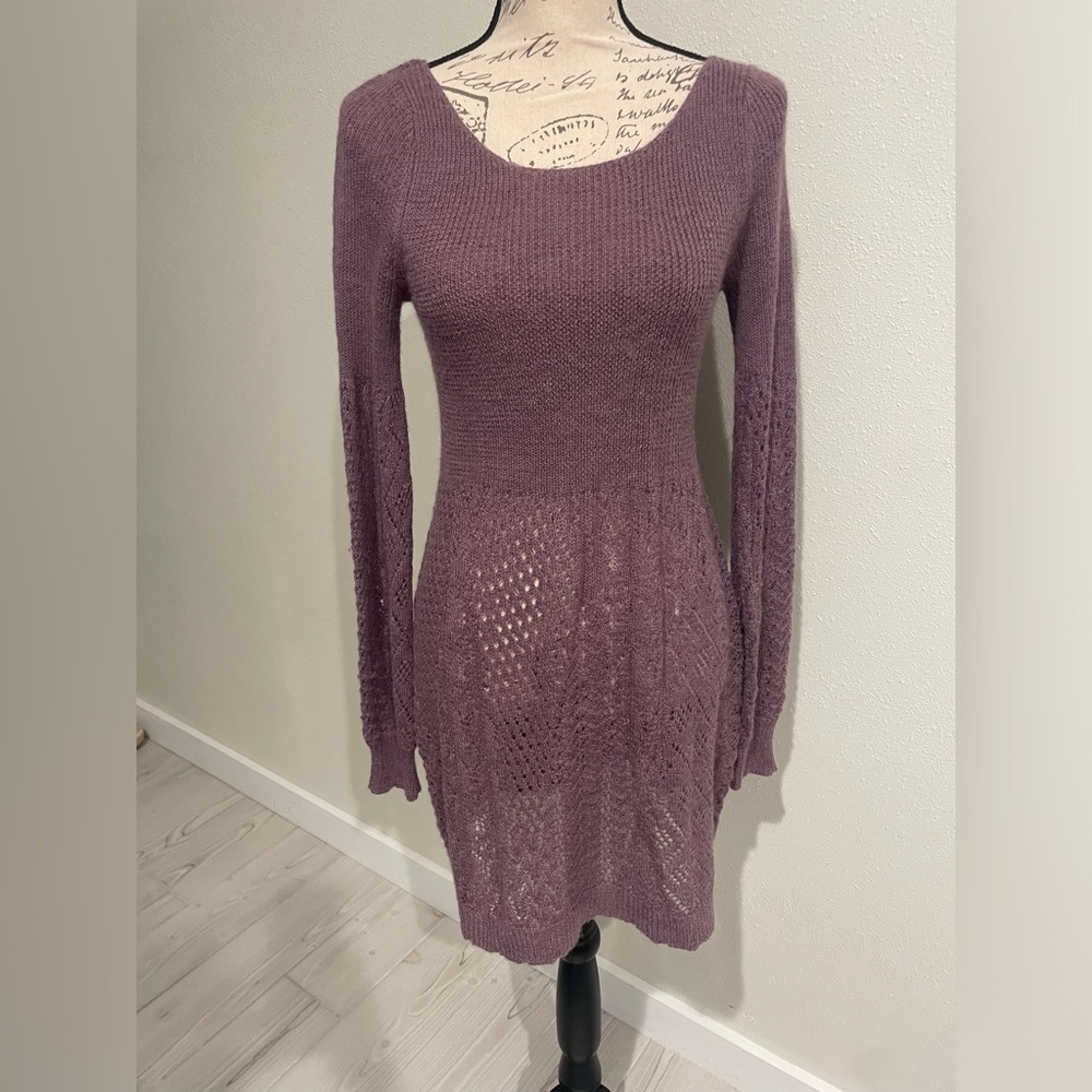Anthropologie Knitted & Knotted Elegant Purple Knit Dress